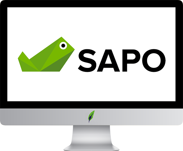 Computerscherm met logo Portugeestalig online newsportal - Sapo.pt - in kleur op transparante achtergrond - 600 * 496 pixels